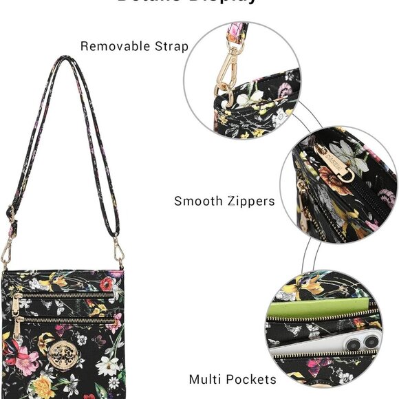 Women Small Crossbody Bag Lightweight Shoulder Purses Multi Zipper Pockets Phone - Picture 5 of 6
